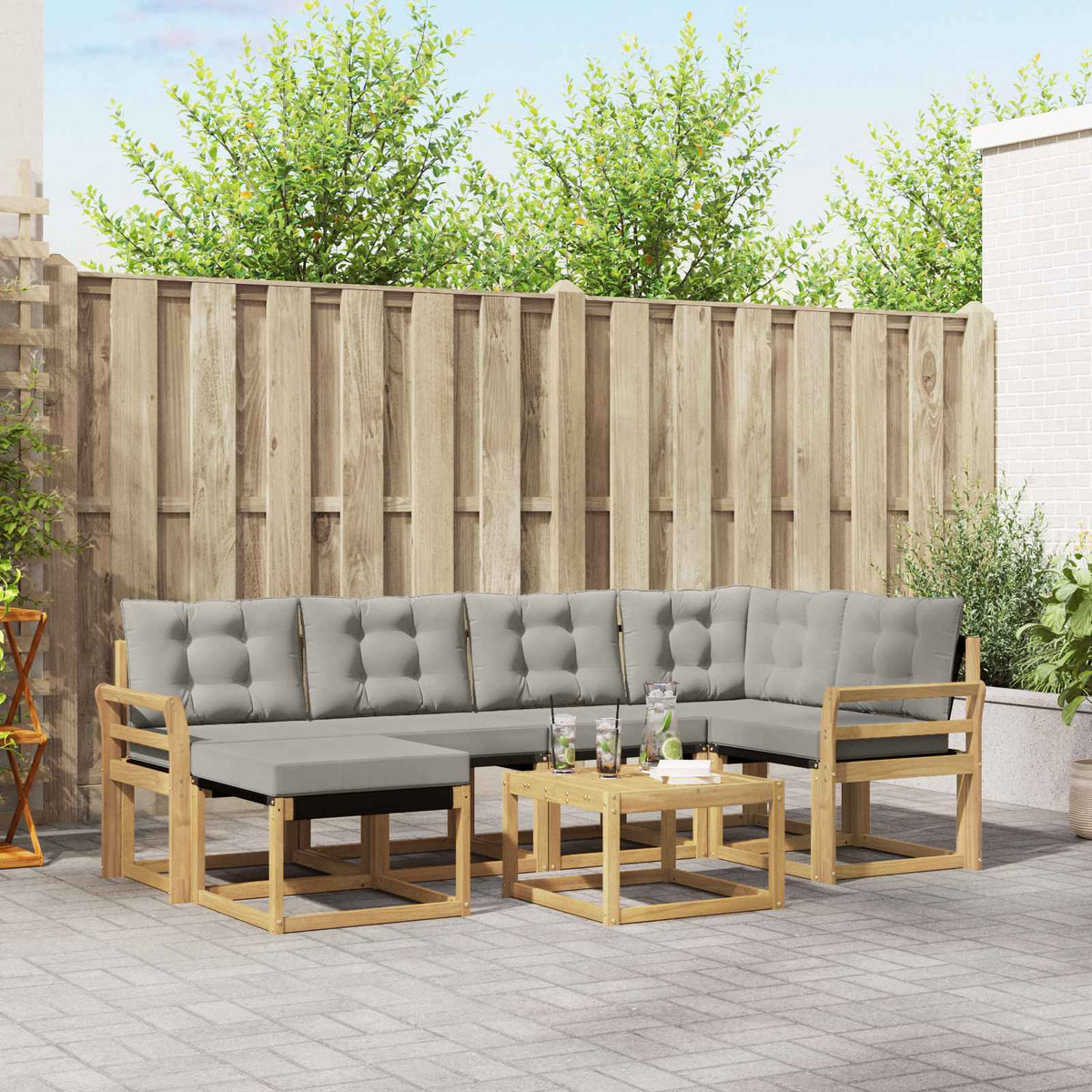 Buiten bankenset met kussen 7 pcs Wit en Lichtgrijs is nu te koop bij PeponiXL, paradijselijk wonen!