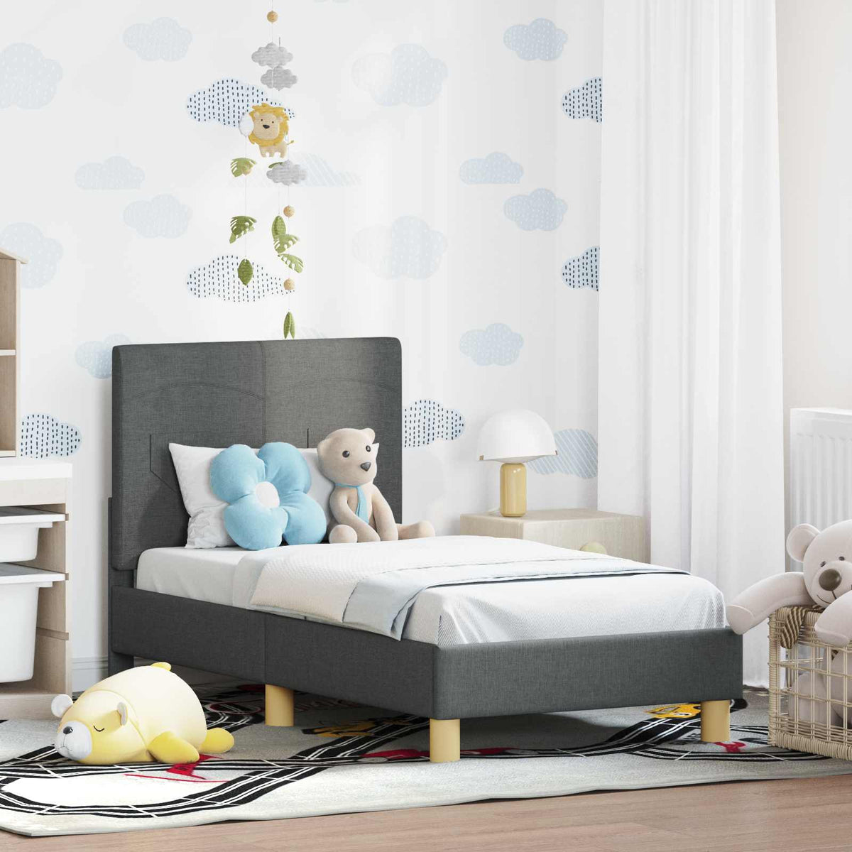Peuterbedframe met hoofdbord Donkergrijs 70 x 140 cm Stof is nu te koop bij PeponiXL, paradijselijk wonen!