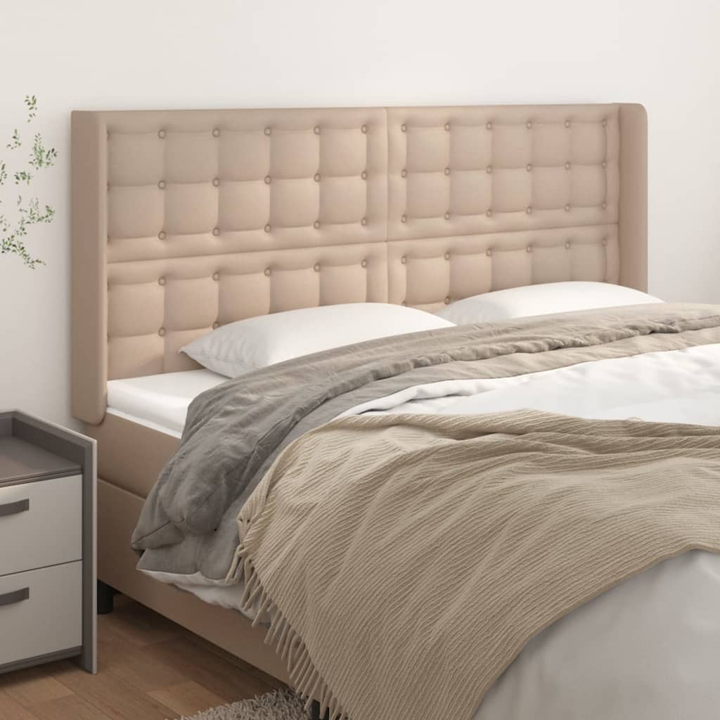 Hoofdbord met randen 163x16x118/128cm kunstleer cappuccinokleur is nu te koop bij PeponiXL, paradijselijk wonen!