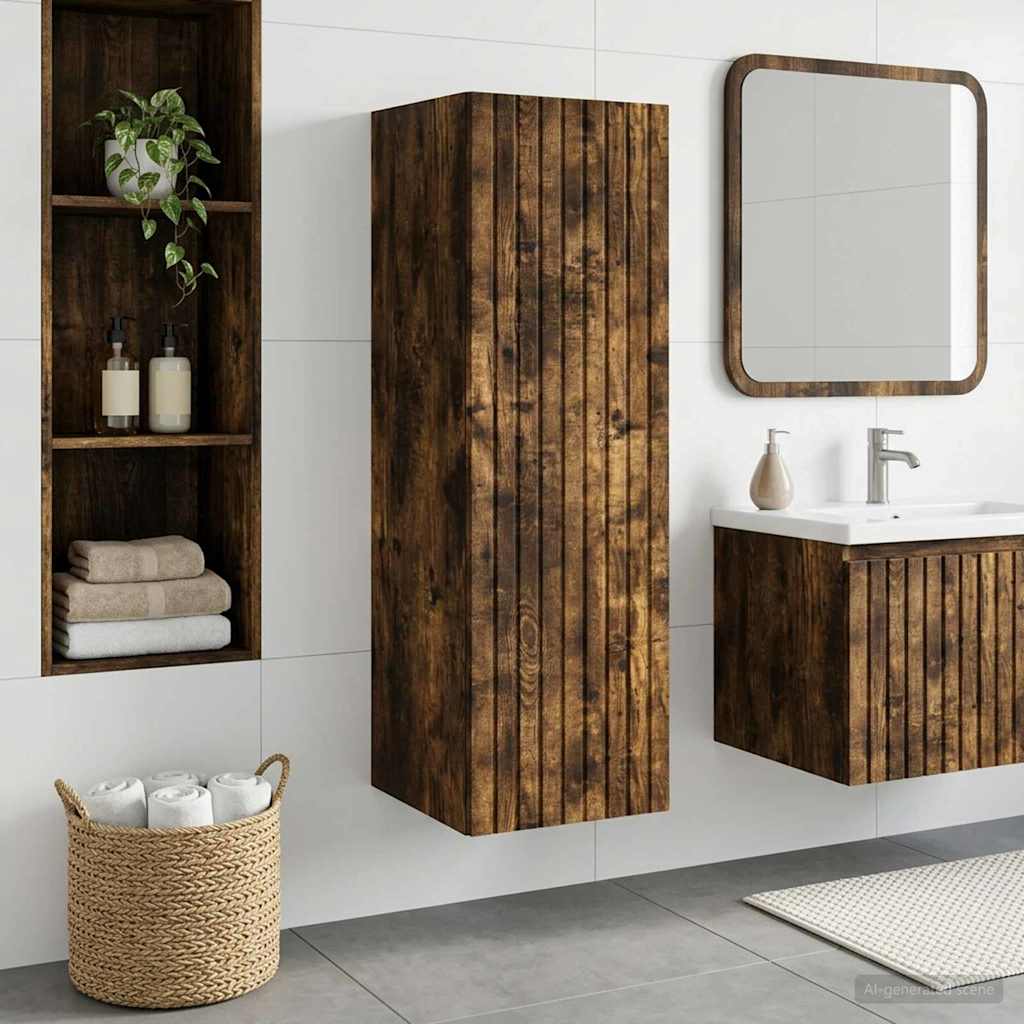 Wand Gemonteerde Badkamerkast Gerookt eiken 33 x 34,5 x 60 cm is nu te koop bij PeponiXL, paradijselijk wonen!