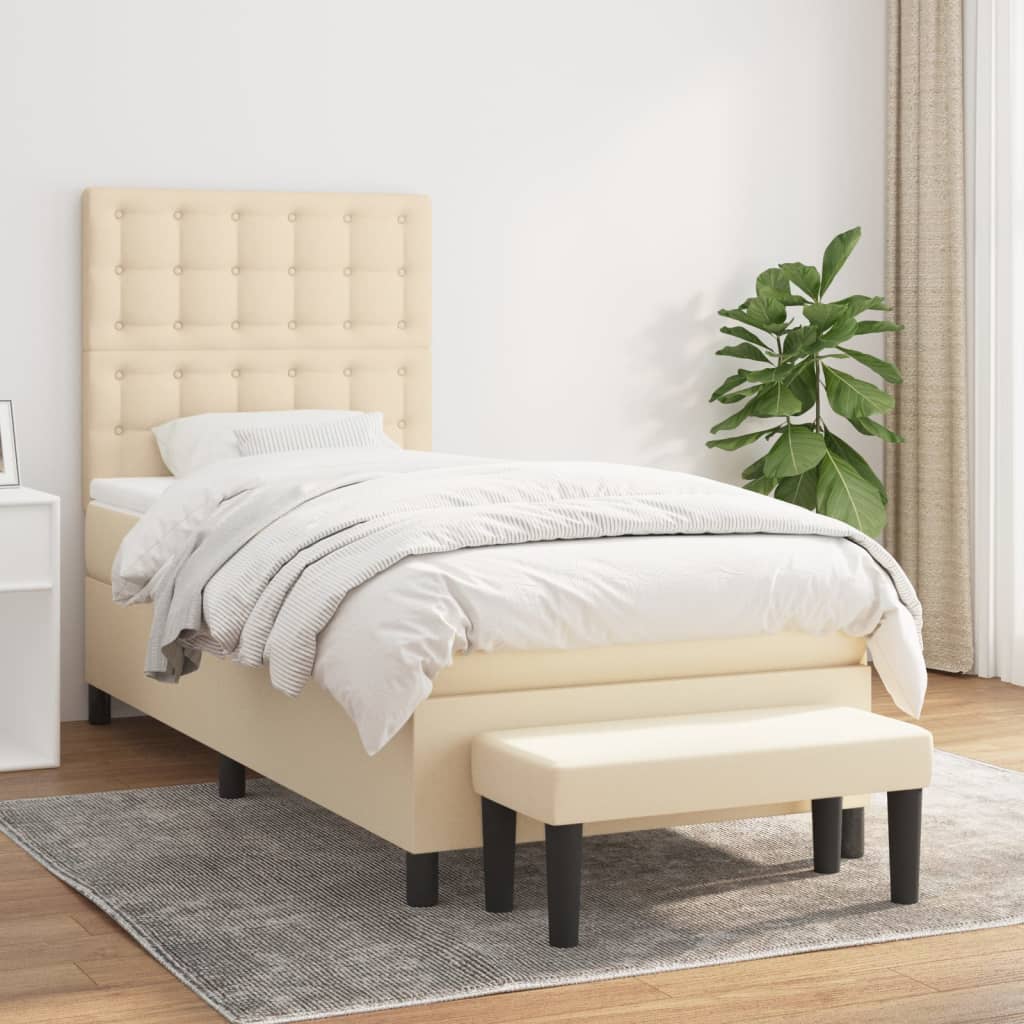 Boxspring met matras stof crèmekleurig 90x200 cm is nu te koop bij PeponiXL, paradijselijk wonen!