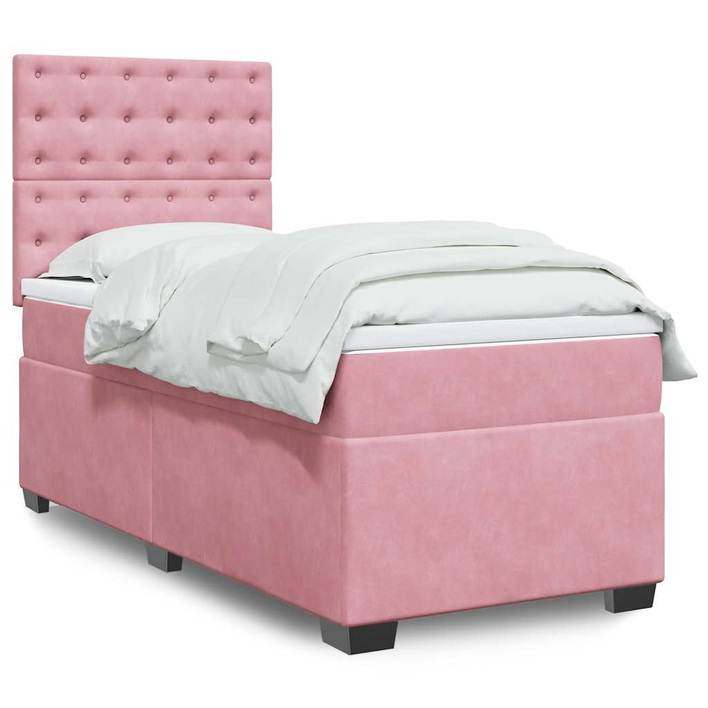 Boxspring met matras fluweel roze 90x190 cm is nu te koop bij PeponiXL, paradijselijk wonen!