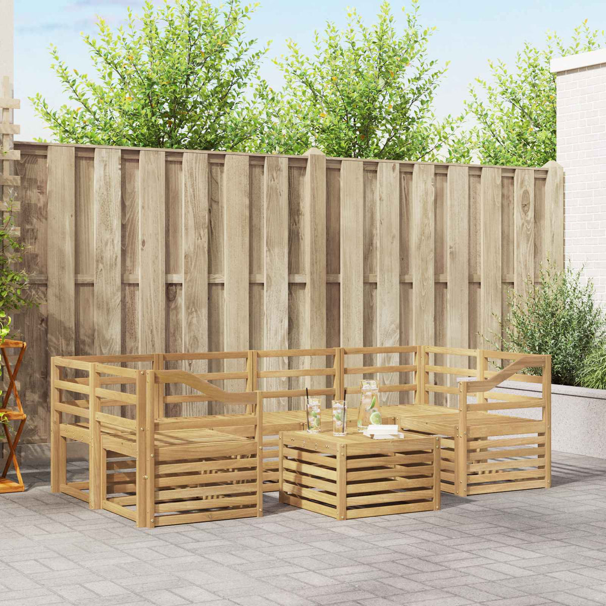 Buiten bankenset 7 pcs Wit Massief Acaciahout is nu te koop bij PeponiXL, paradijselijk wonen!