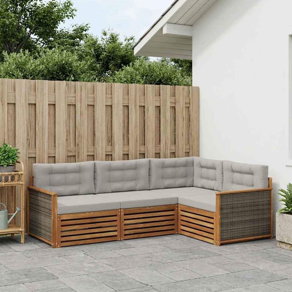 Buiten bankenset met kussen 4 pcs Naturel en lichtgrijs is nu te koop bij PeponiXL, paradijselijk wonen!