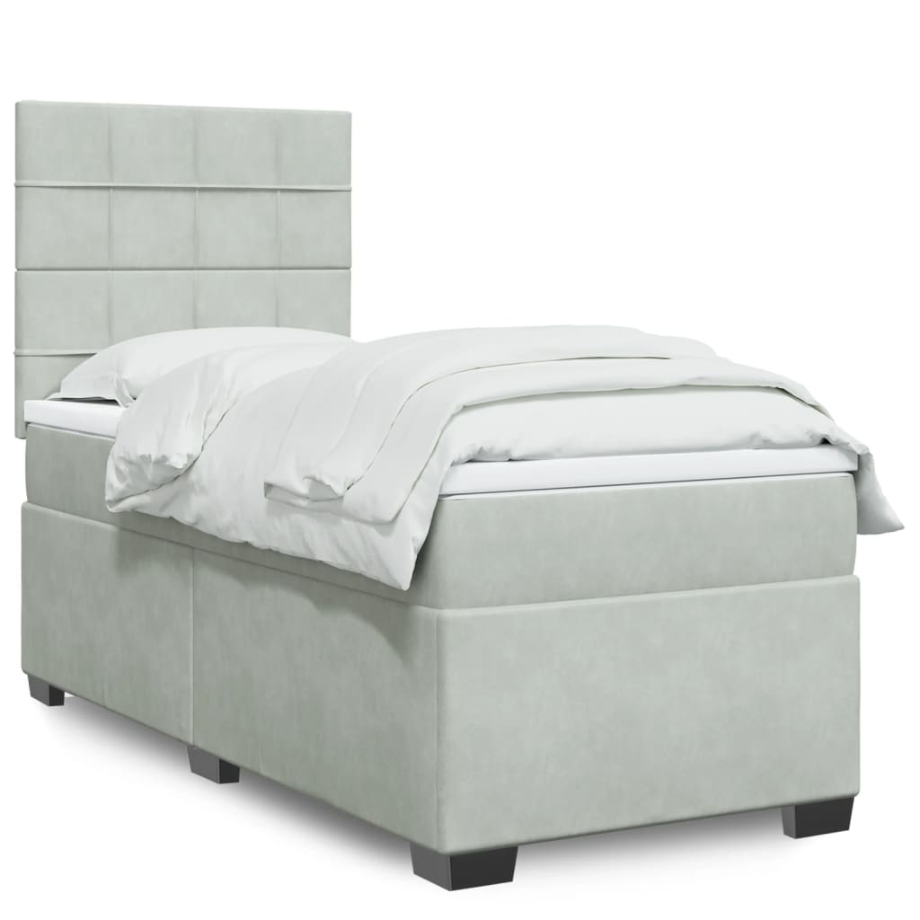 Boxspring met matras fluweel lichtgrijs 90x200 cm is nu te koop bij PeponiXL, paradijselijk wonen!