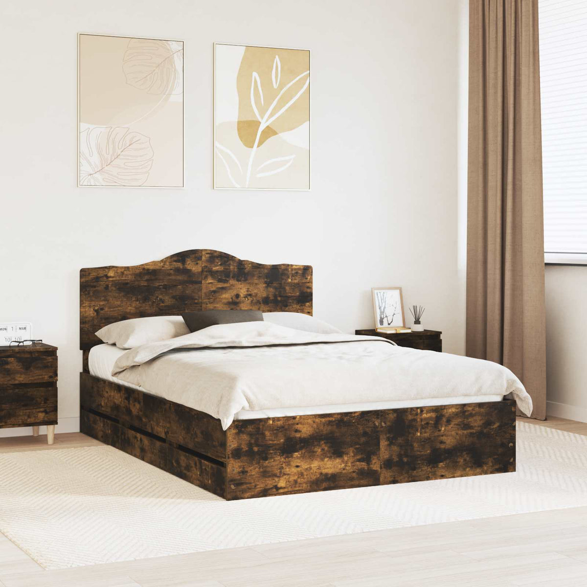 Bedframe met lade Gerookte Eik 150 x 200 cm Ingenieurshout is nu te koop bij PeponiXL, paradijselijk wonen!