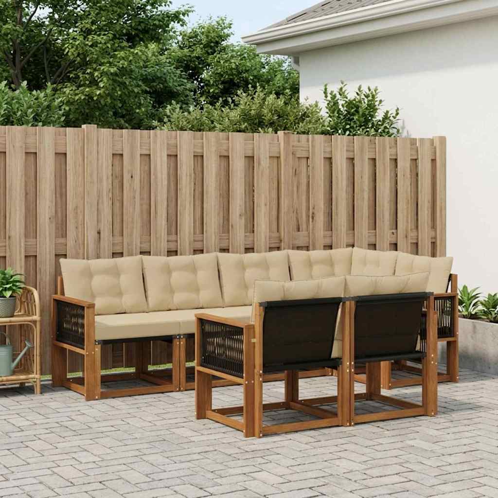 Buiten bankenset met kussen 7 pcs Natuurlijk en Beige is nu te koop bij PeponiXL, paradijselijk wonen!