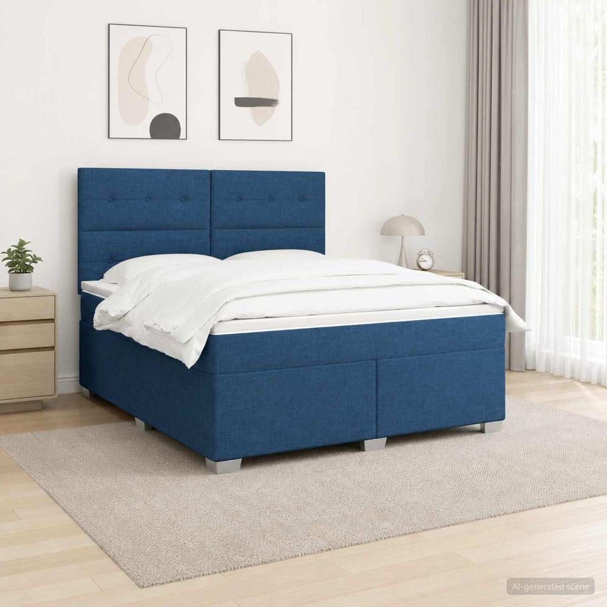 Boxspringbed met matras met hoofdeinde Blauw 140 x 200 cm Stof is nu te koop bij PeponiXL, paradijselijk wonen!