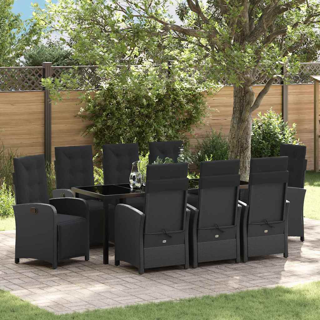Tuin eettafelset met kussen 9 pcs Zwart poly rattan is nu te koop bij PeponiXL, paradijselijk wonen!