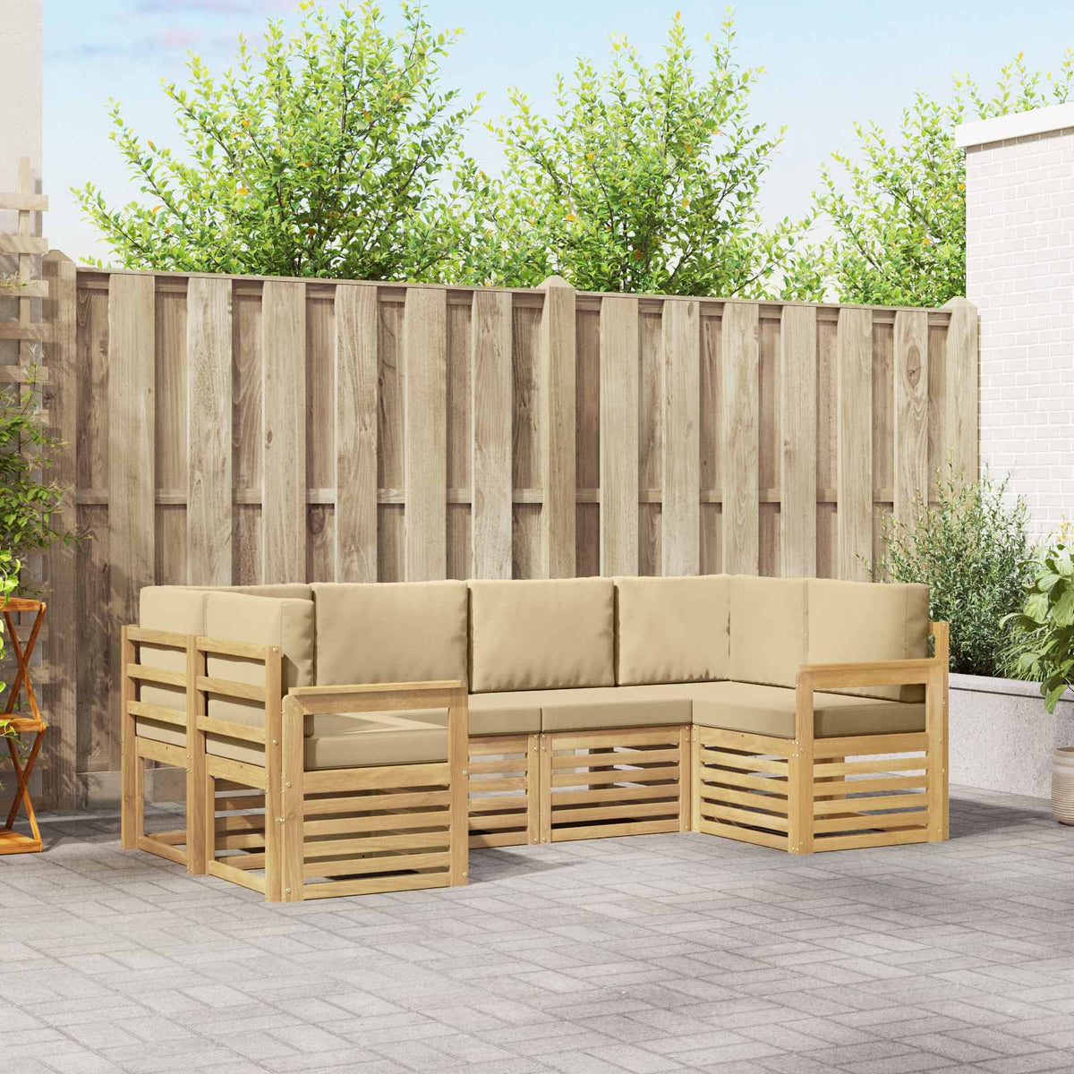 Buiten bankenset 5 pcs Wit en Beige 245 x 128,5 x 73 cm is nu te koop bij PeponiXL, paradijselijk wonen!