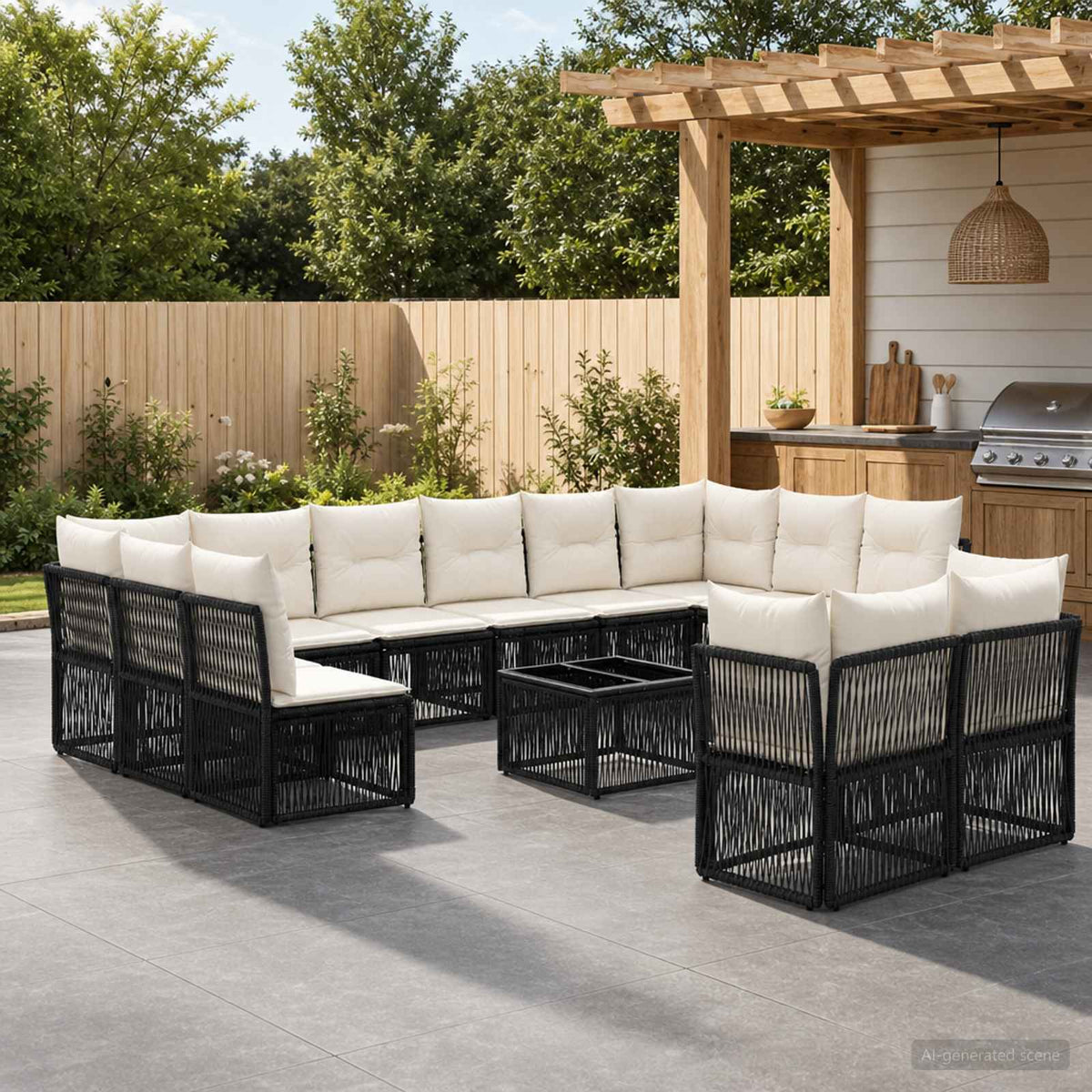 Tuinbankenset 13 pcs Zwart poly rattan is nu te koop bij PeponiXL, paradijselijk wonen!