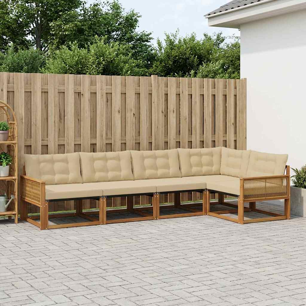 Buiten bankenset met kussen 5 pcs Natuurlijk en Beige is nu te koop bij PeponiXL, paradijselijk wonen!