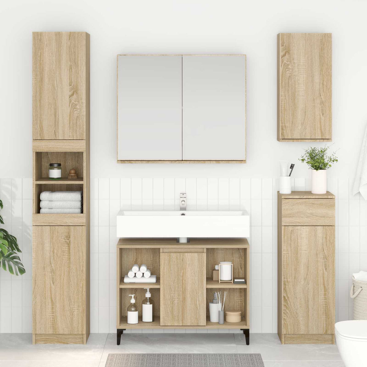 Wastafelkast met plank met opslag Sonoma Eiken 80 x 33 x 60 cm is nu te koop bij PeponiXL, paradijselijk wonen!