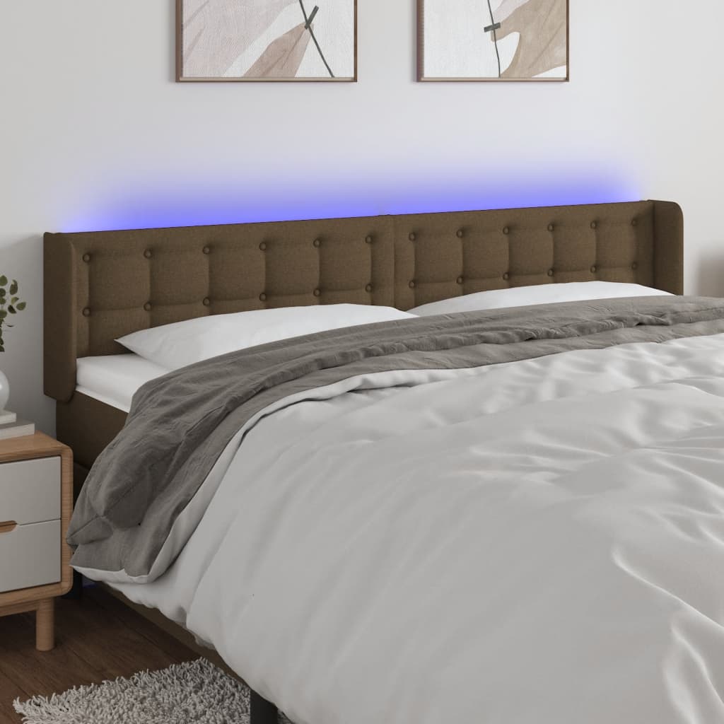 Hoofdbord LED 183x16x78/88 cm stof donkerbruin is nu te koop bij PeponiXL, paradijselijk wonen!