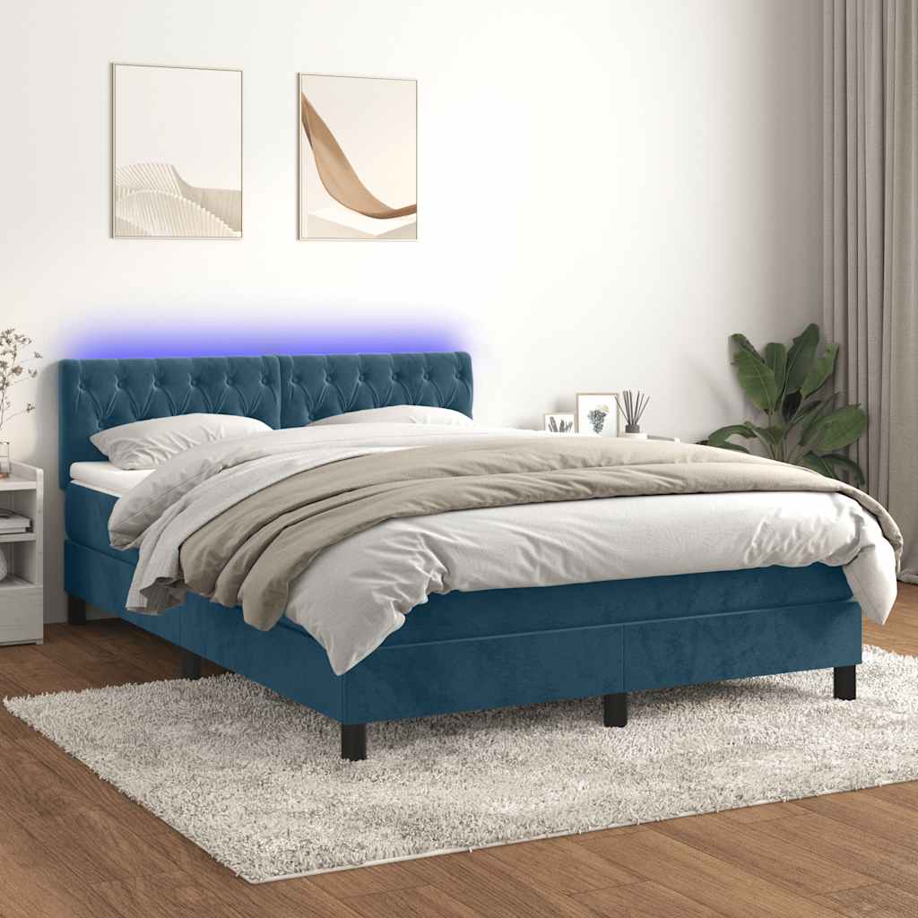 Boxspring met matras en LED fluweel donkerblauw 140x200 cm is nu te koop bij PeponiXL, paradijselijk wonen!