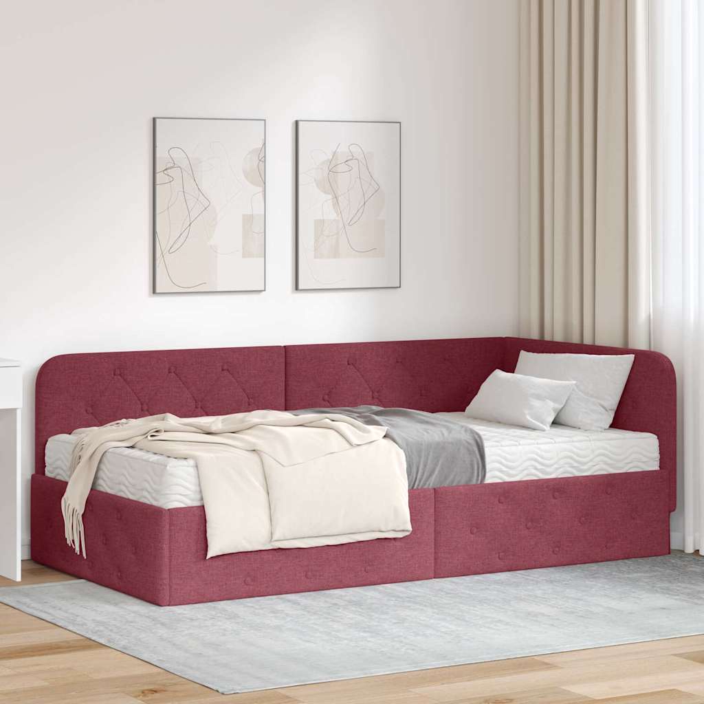 Hoekbedframe Wijnrood 100 x 200 cm Stof is nu te koop bij PeponiXL, paradijselijk wonen!