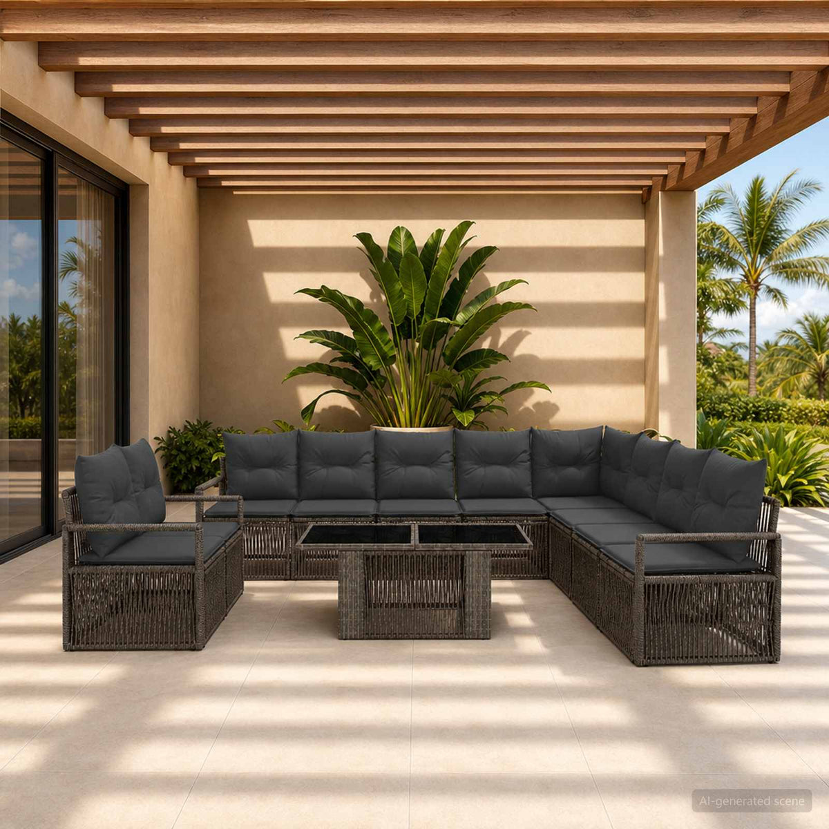 Tuinbankenset 11 st Grijs en Donkergrijs poly rattan is nu te koop bij PeponiXL, paradijselijk wonen!