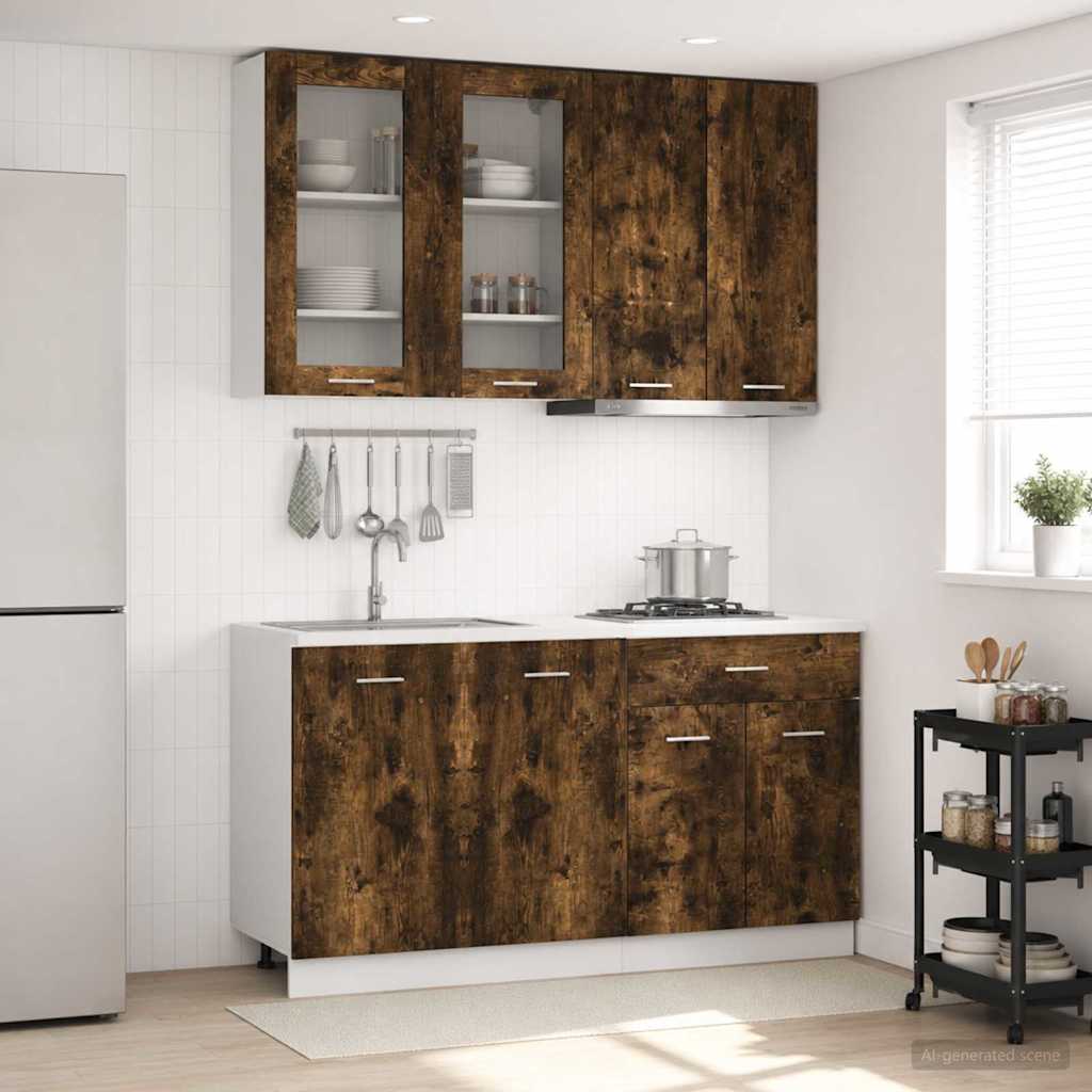 Keukenblok LYON 4 pcs Gerookt eiken Bewerkt hout is nu te koop bij PeponiXL, paradijselijk wonen!