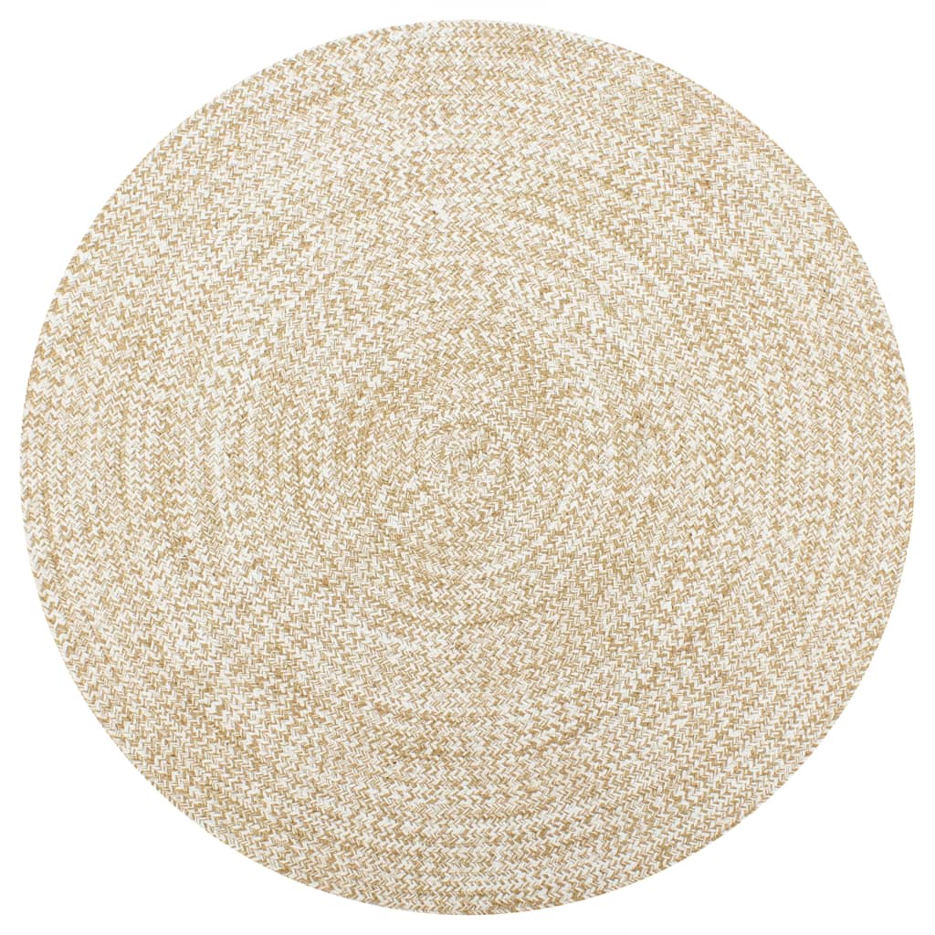 Vloerkleed handgemaakt 90 cm jute wit en naturel is nu te koop bij PeponiXL, paradijselijk wonen!