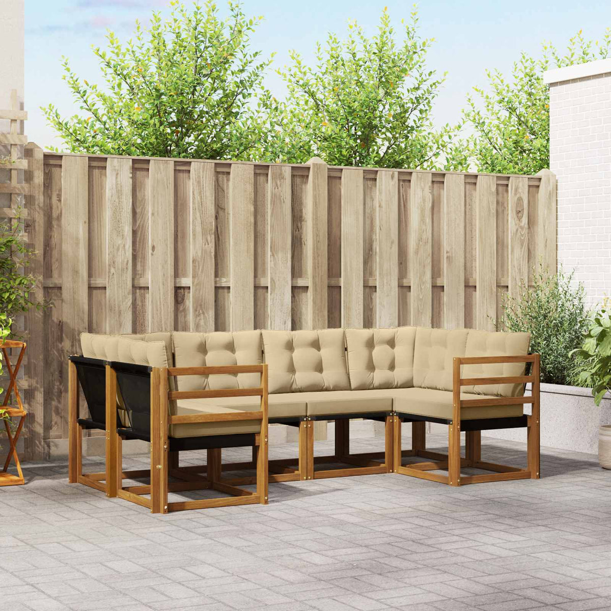 Buiten bankenset met kussen 6 pcs Natuurlijk en Beige is nu te koop bij PeponiXL, paradijselijk wonen!
