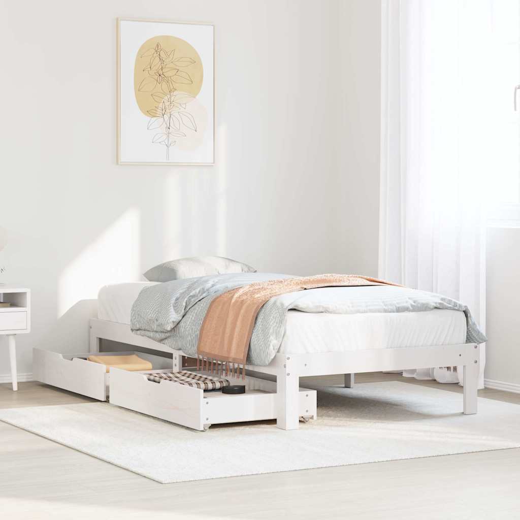 Bedframe met lades massief grenenhout wit 100x200 cm is nu te koop bij PeponiXL, paradijselijk wonen!