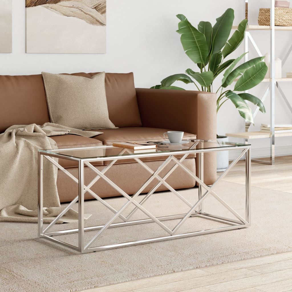 Salontafel 110x45x45 cm roestvrij staal en glas is nu te koop bij PeponiXL, paradijselijk wonen!
