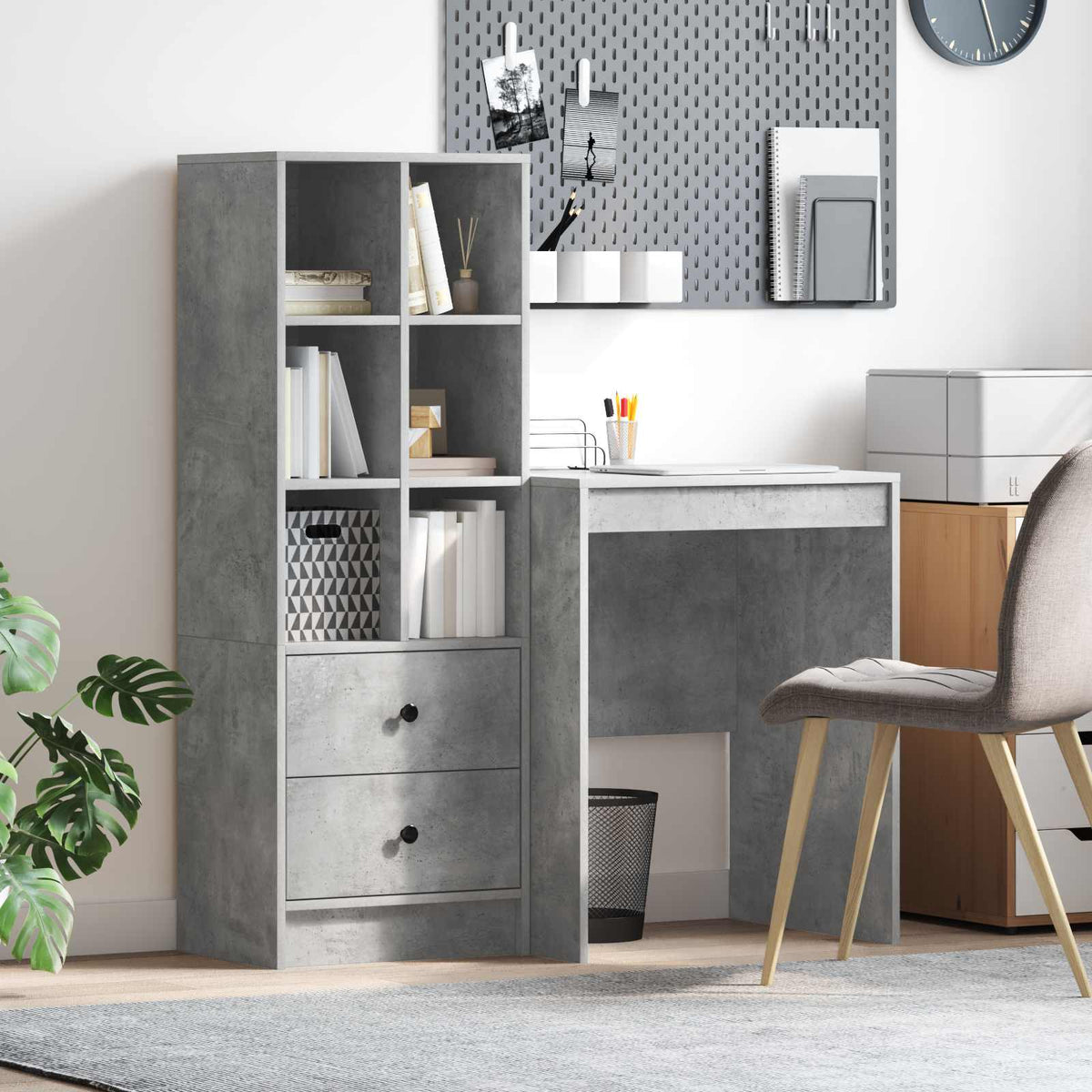 Bureau met lade met plank met opslag 2 pcs Beton Grijs is nu te koop bij PeponiXL, paradijselijk wonen!