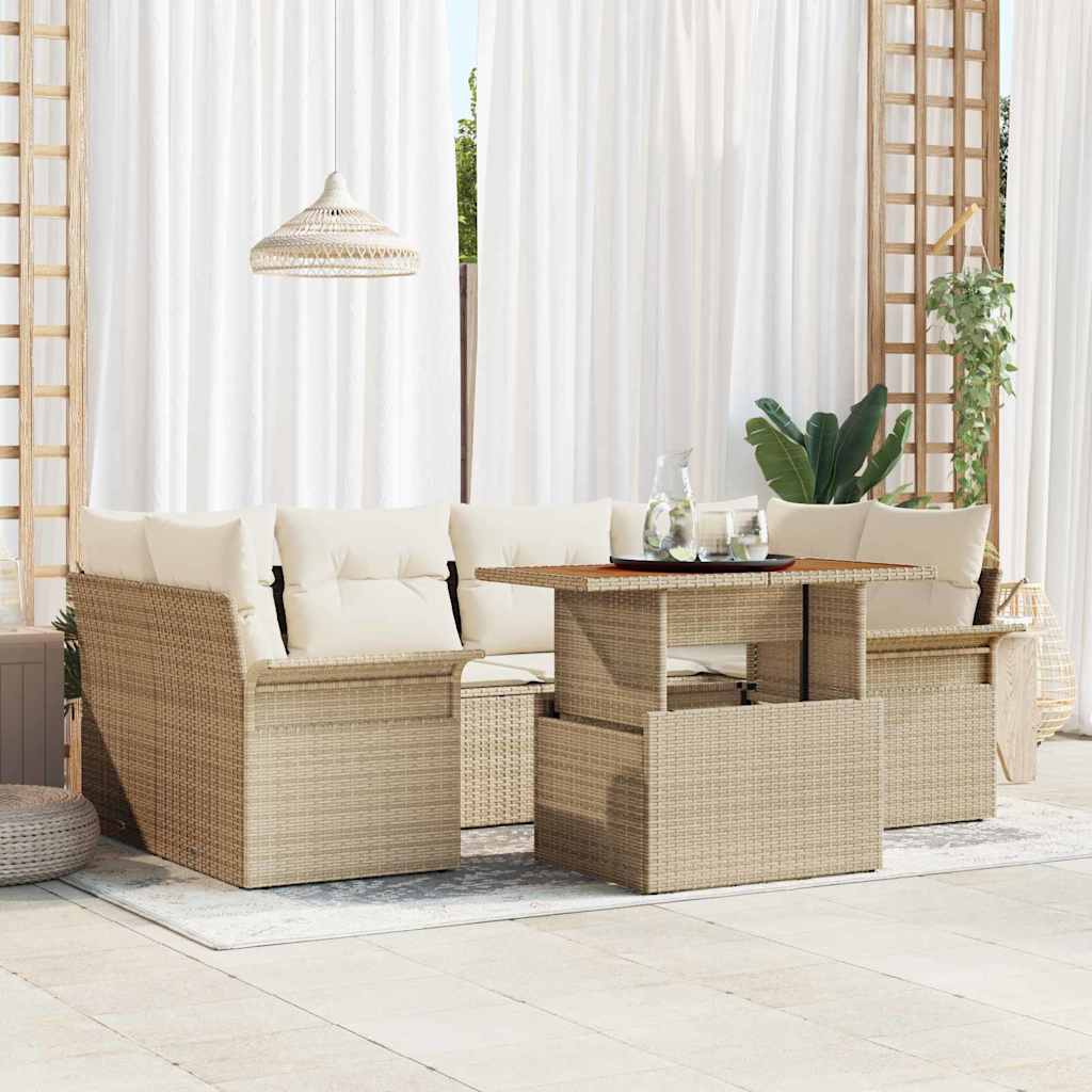 Tuin Sofa Set met kussen 7 pcs beige en crèmekleurig is nu te koop bij PeponiXL, paradijselijk wonen!