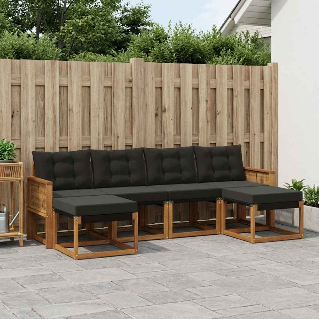 Buiten bankenset met kussen 6 pcs Naturel en Zwart is nu te koop bij PeponiXL, paradijselijk wonen!