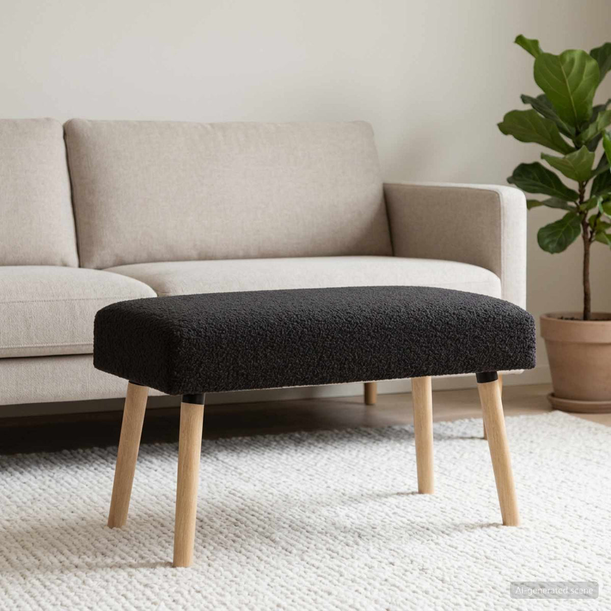Bank Effen Zwart 80 x 40 x 46 cm Bouclé is nu te koop bij PeponiXL, paradijselijk wonen!