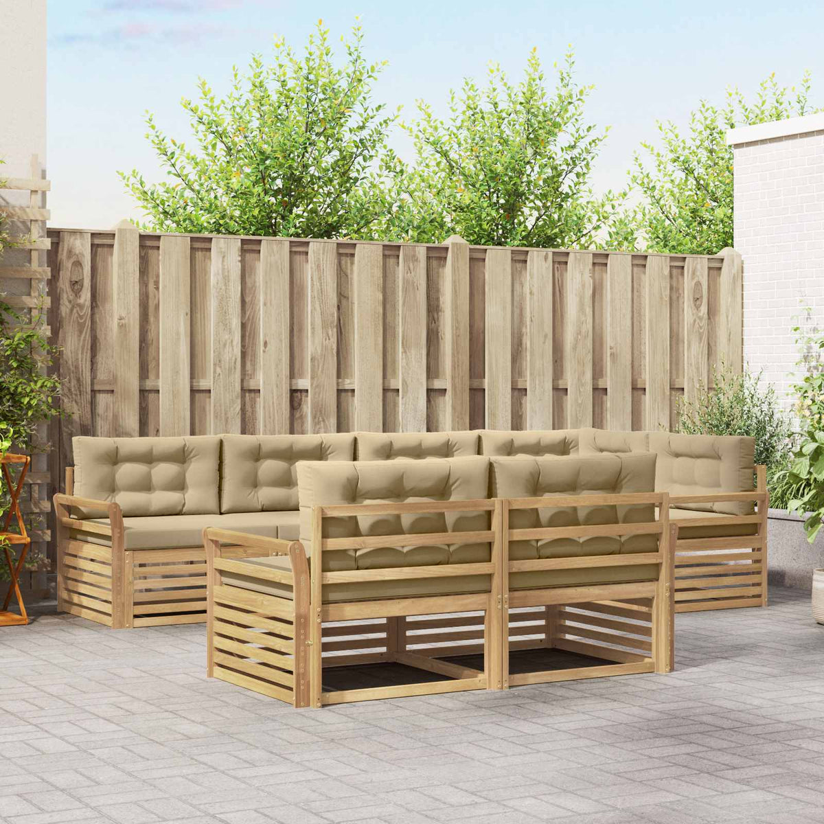 Buiten bankenset 7 pcs Wit en Beige 329 x 170,5 x 73 cm is nu te koop bij PeponiXL, paradijselijk wonen!
