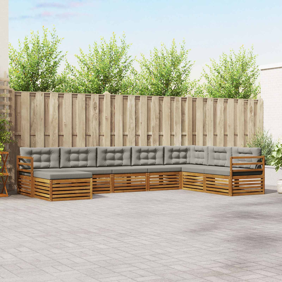 Buiten bankenset met kussen 8 pcs Natuurlijk en Lichtgrijs is nu te koop bij PeponiXL, paradijselijk wonen!