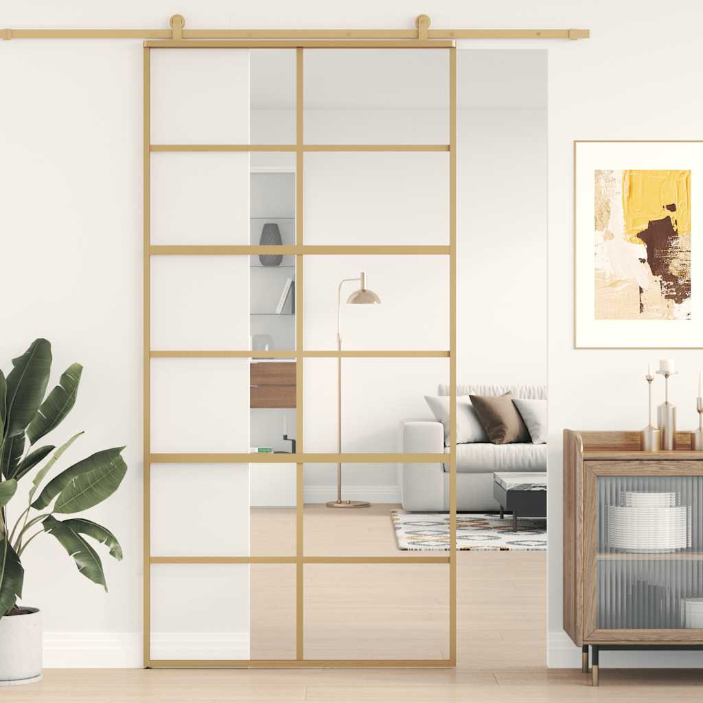 Schuifdeur 102,5x205 cm helder ESG-glas en aluminium goudkleur is nu te koop bij PeponiXL, paradijselijk wonen!