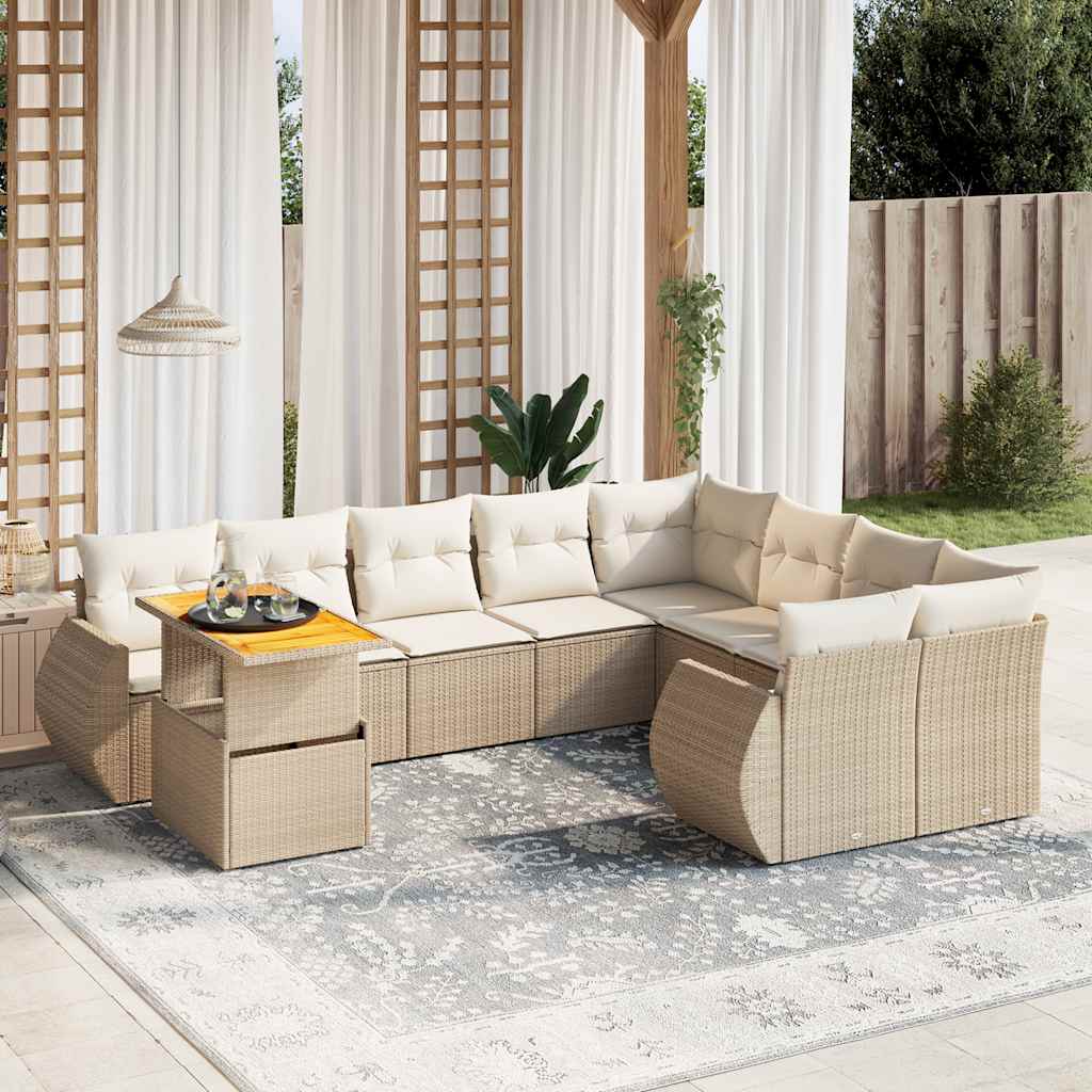 10-delige Loungeset met kussens poly rattan beige is nu te koop bij PeponiXL, paradijselijk wonen!