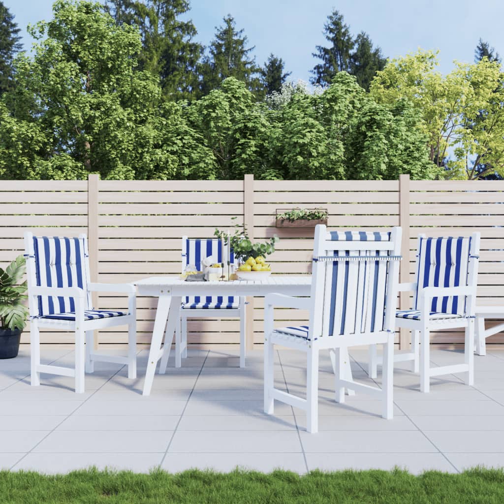 Stoelkussens 4 st lage rug gestreept stof wit en blauw is nu te koop bij PeponiXL, paradijselijk wonen!