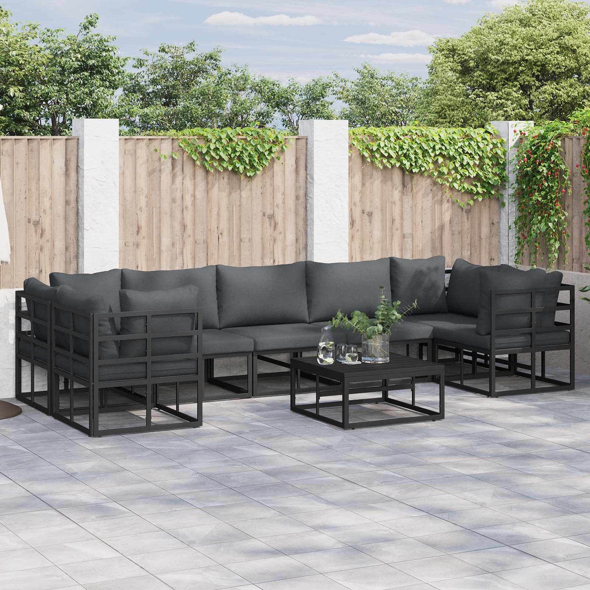 Tuinbankenset met kussen 8 pcs Zwart Aluminium is nu te koop bij PeponiXL, paradijselijk wonen!
