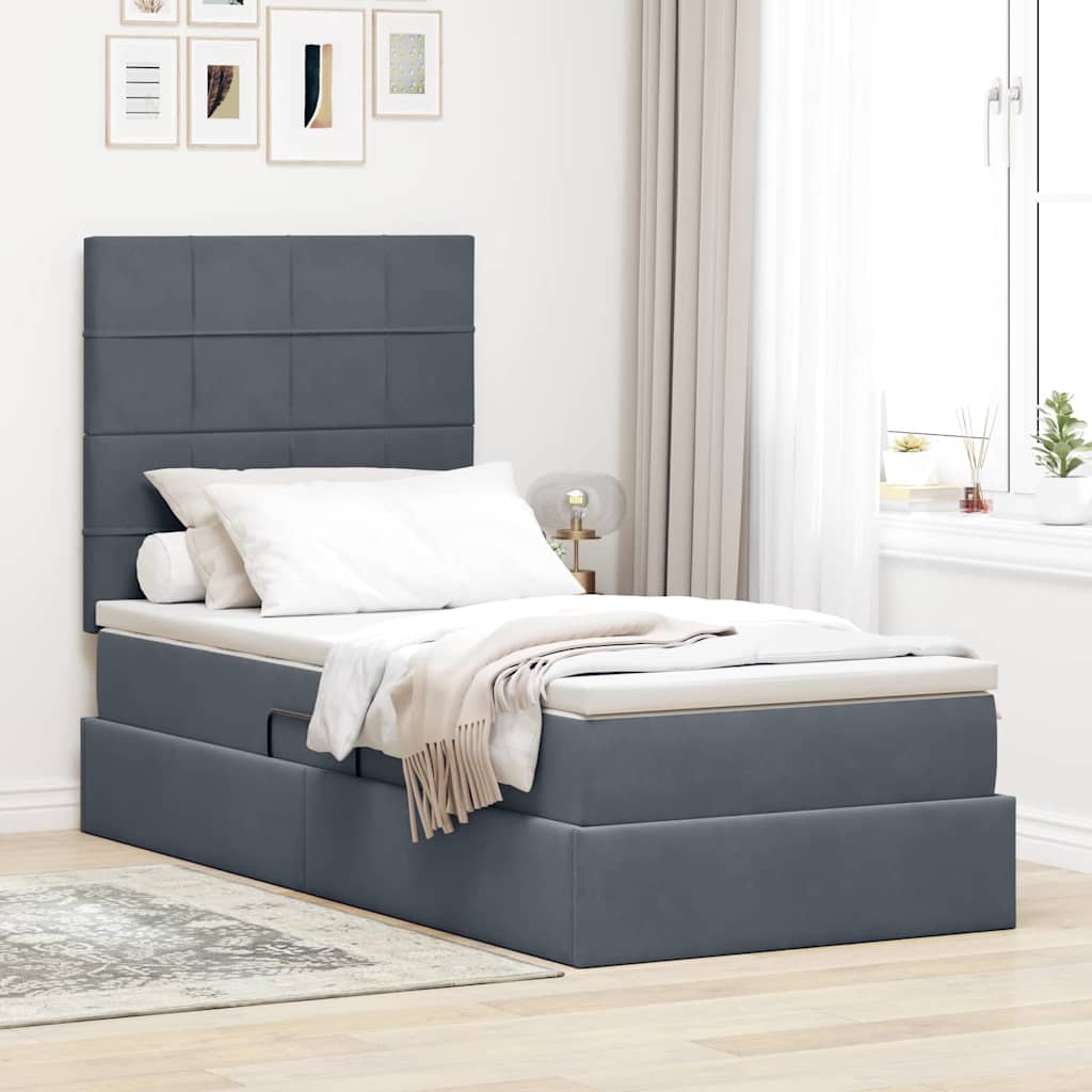 Opbergbed met LED met matras Donkergrijs 100 x 200 cm Fluweel is nu te koop bij PeponiXL, paradijselijk wonen!