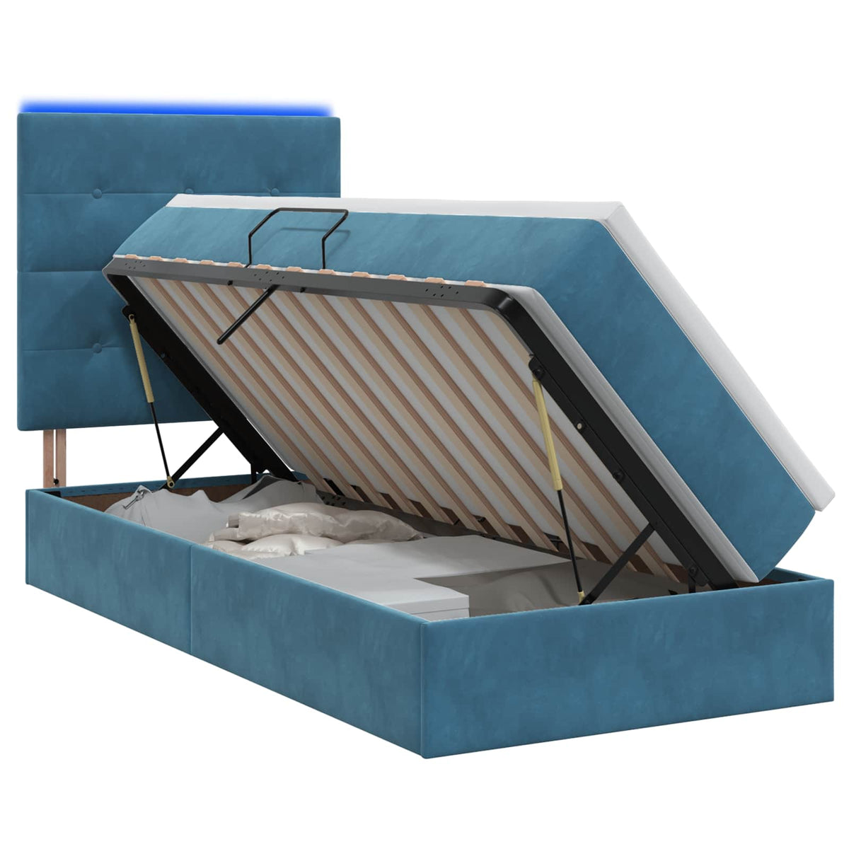 LED Opslagbed met Matras Donkerblauw 90 x 190 cm Fluweel is nu te koop bij PeponiXL, paradijselijk wonen!