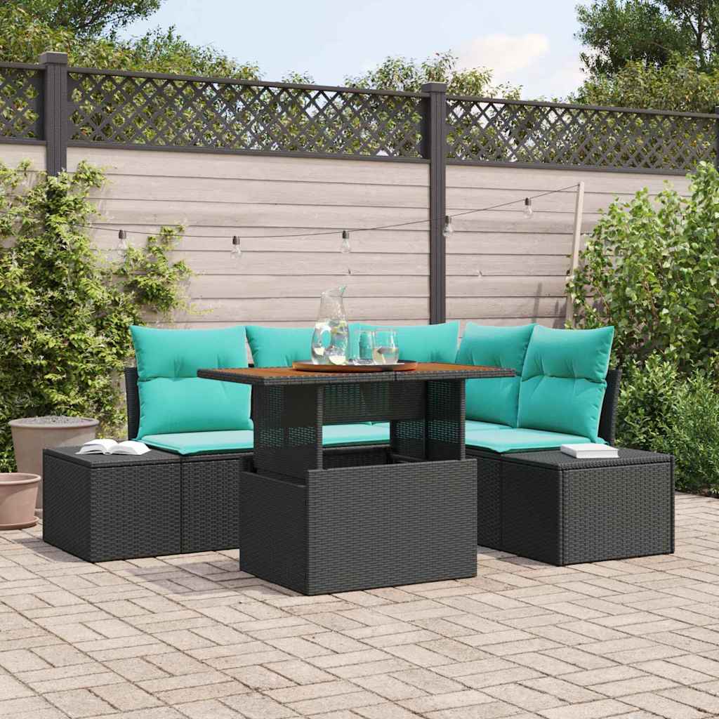 Tuin Sofa Set 5 st Zwart Poly rattan is nu te koop bij PeponiXL, paradijselijk wonen!