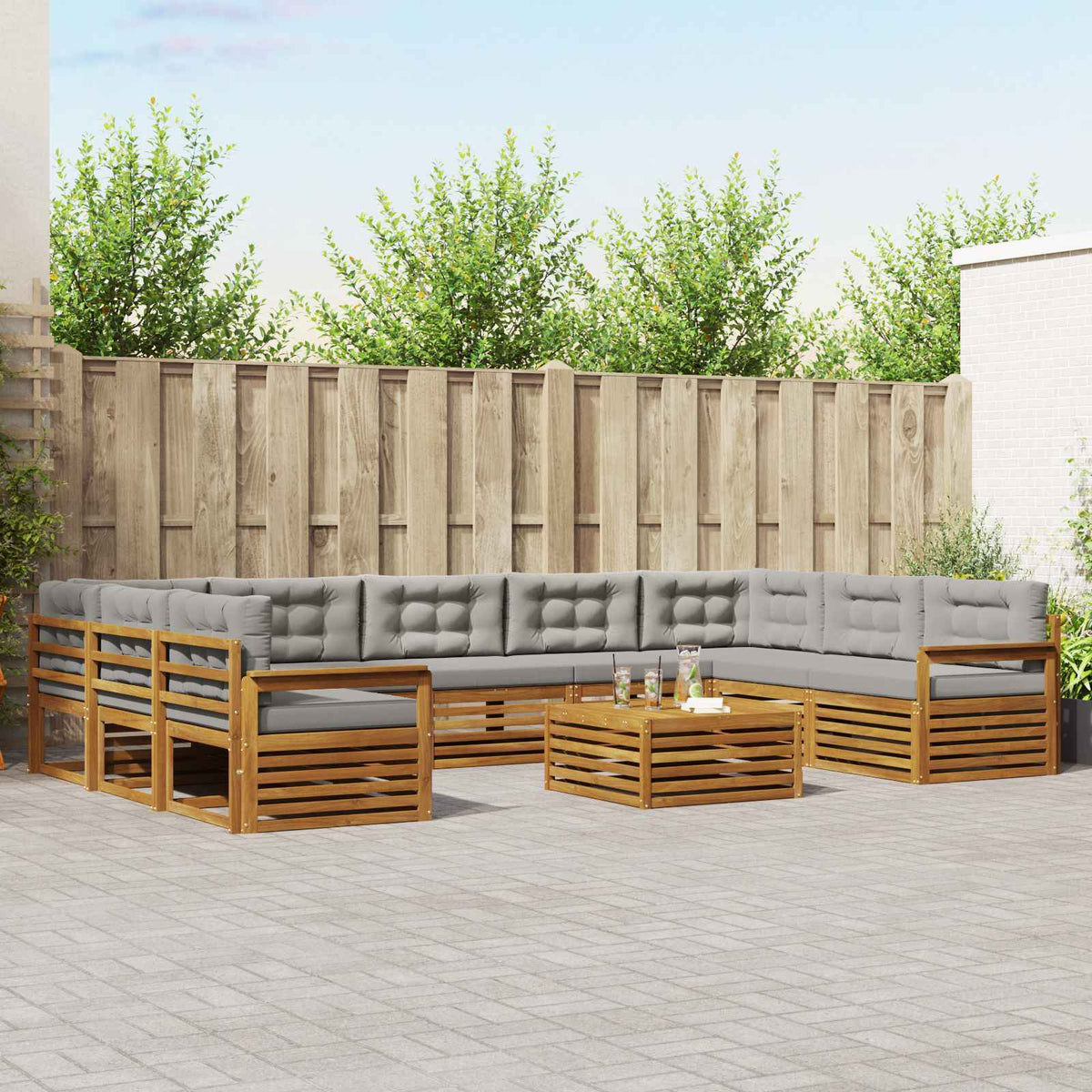 Buiten bankenset met kussen 10 pcs Natuurlijk en Lichtgrijs is nu te koop bij PeponiXL, paradijselijk wonen!