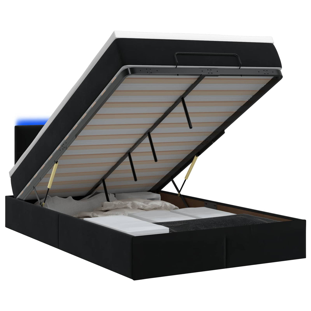 Ottoman Bed met Matrassen en LED Zwart 120 x 190 cm fluweel is nu te koop bij PeponiXL, paradijselijk wonen!