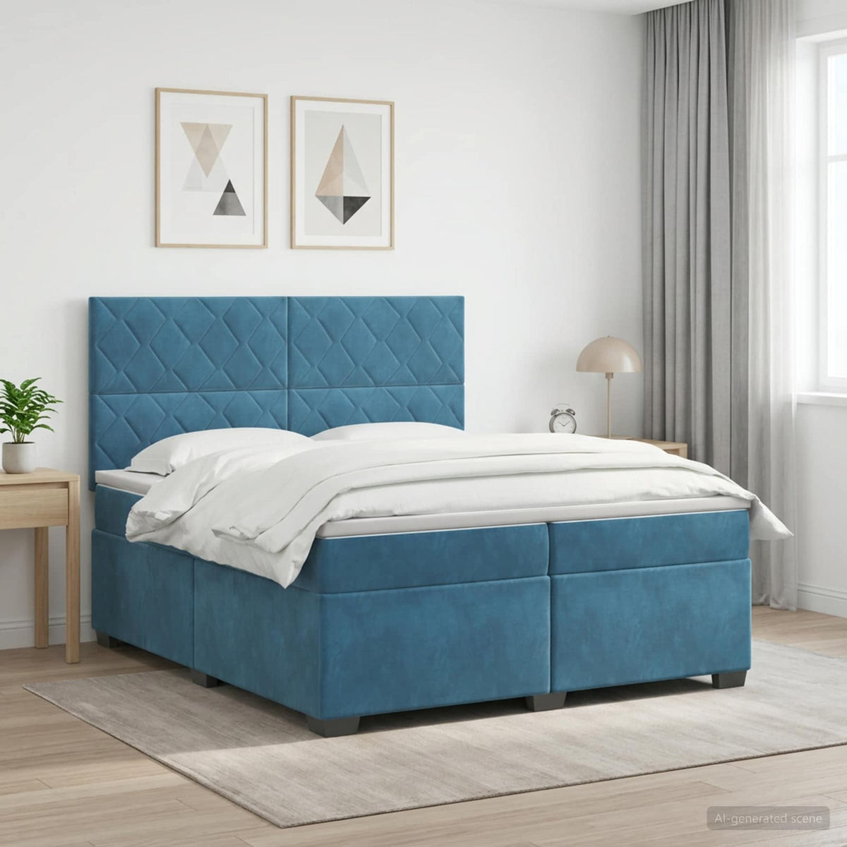 Boxspringbed met matras Blauw 200 x 200 cm Fluweel is nu te koop bij PeponiXL, paradijselijk wonen!