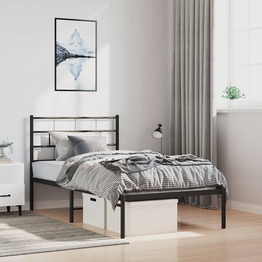 Bedframe met hoofdbord metaal zwart 100x200 cm is nu te koop bij PeponiXL, paradijselijk wonen!