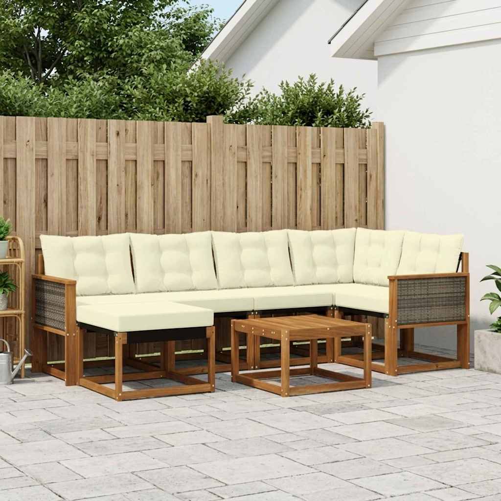 Buiten bankenset met kussen 7 pcs Natuurlijk en Crème is nu te koop bij PeponiXL, paradijselijk wonen!