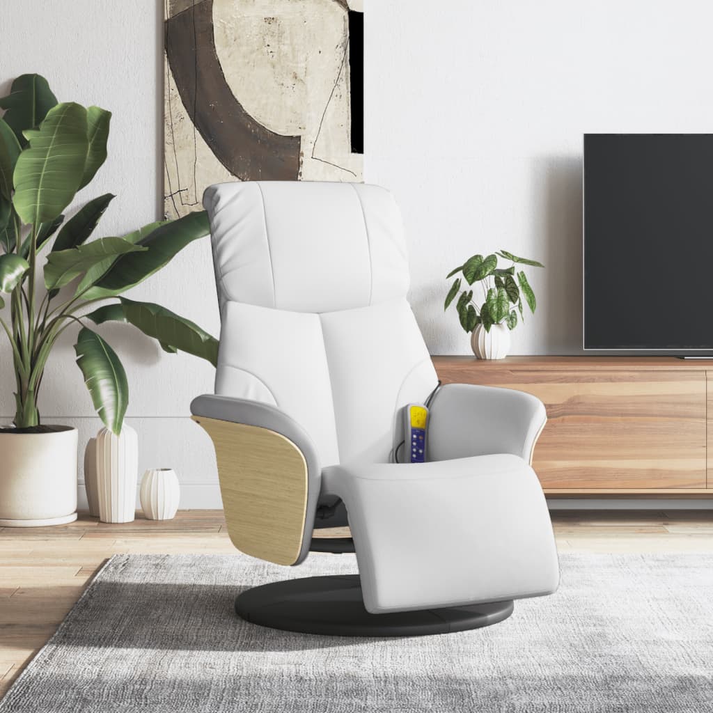 Massagestoel verstelbaar met voetensteun kunstleer wit is nu te koop bij PeponiXL, paradijselijk wonen!