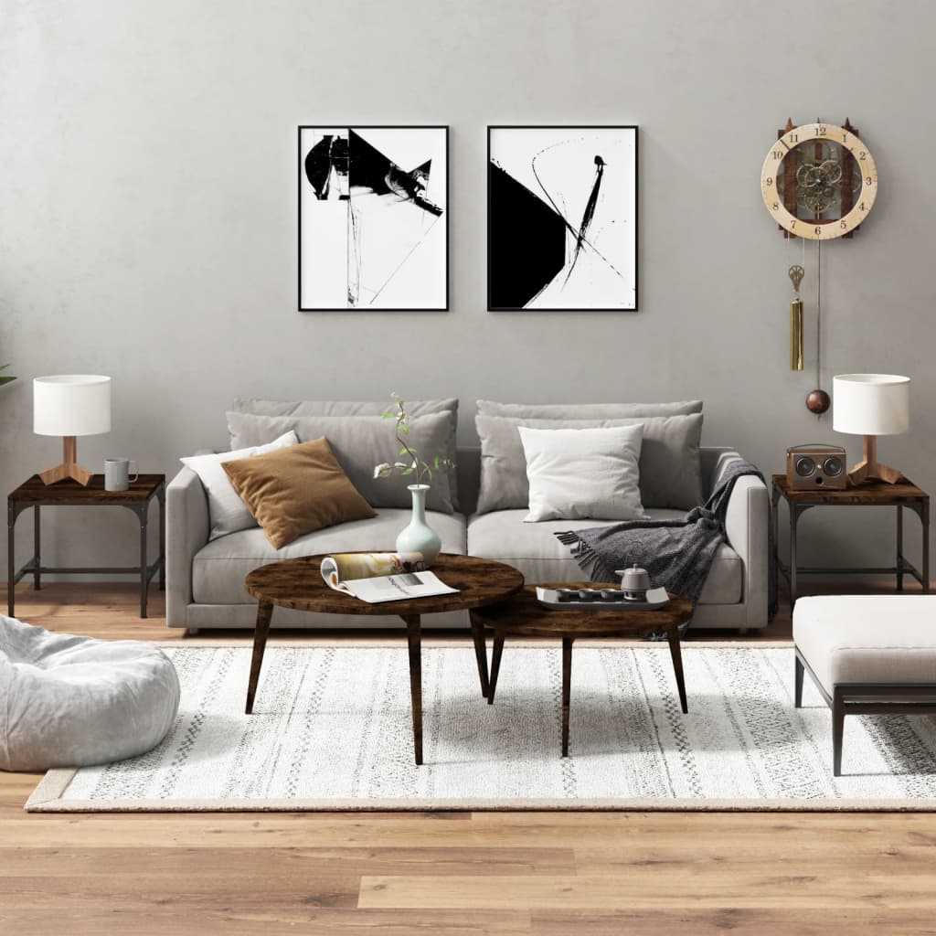 Bijzettafels 2 st 40x40x35 cm bewerkt hout gerookt eiken is nu te koop bij PeponiXL, paradijselijk wonen!