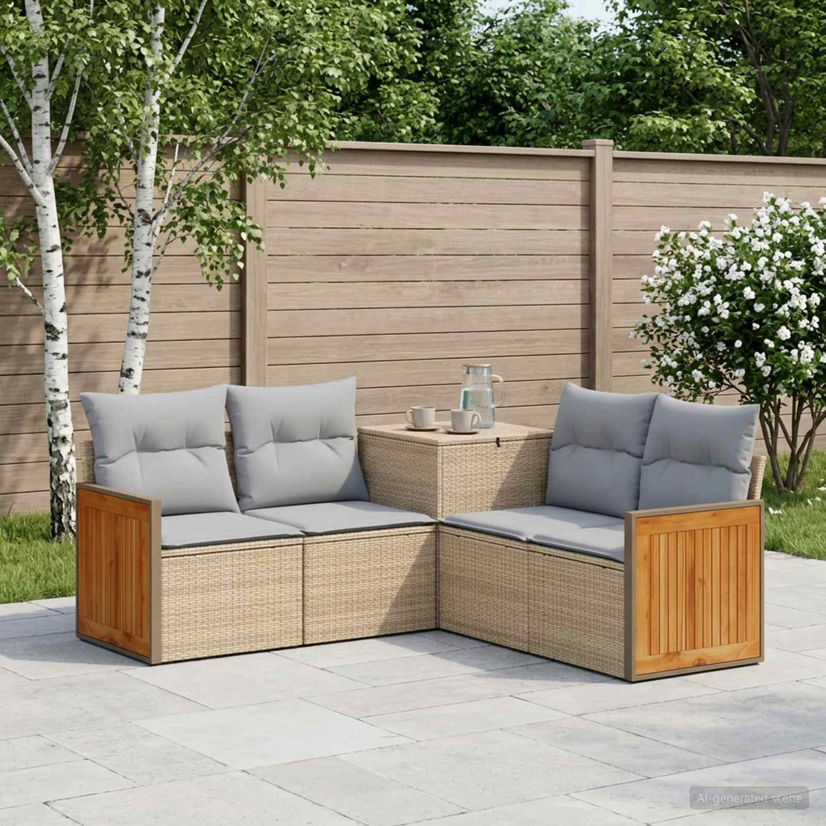 Bankstel 5 st Beige en Licht Grijs Poly Rattan en Staal is nu te koop bij PeponiXL, paradijselijk wonen!