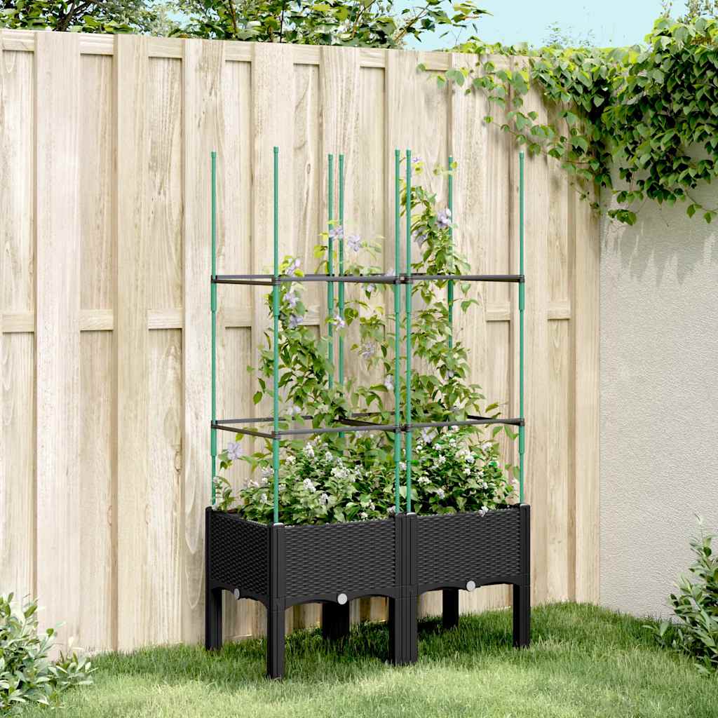 Plantenbak met latwerk 80x40x142,5 cm polypropeen zwart is nu te koop bij PeponiXL, paradijselijk wonen!