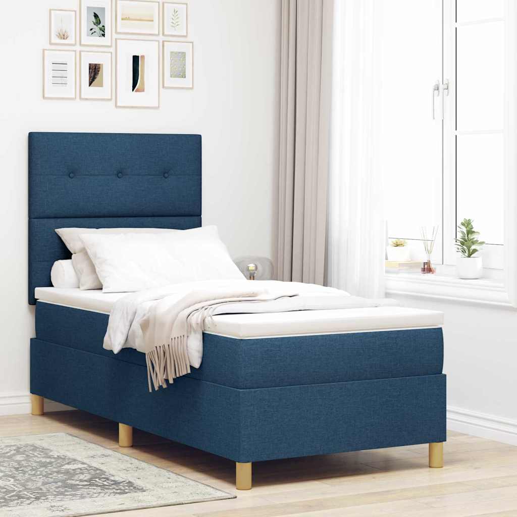 LED Box Spring Bed met matras Blauw 100 x 200 cm Stof is nu te koop bij PeponiXL, paradijselijk wonen!