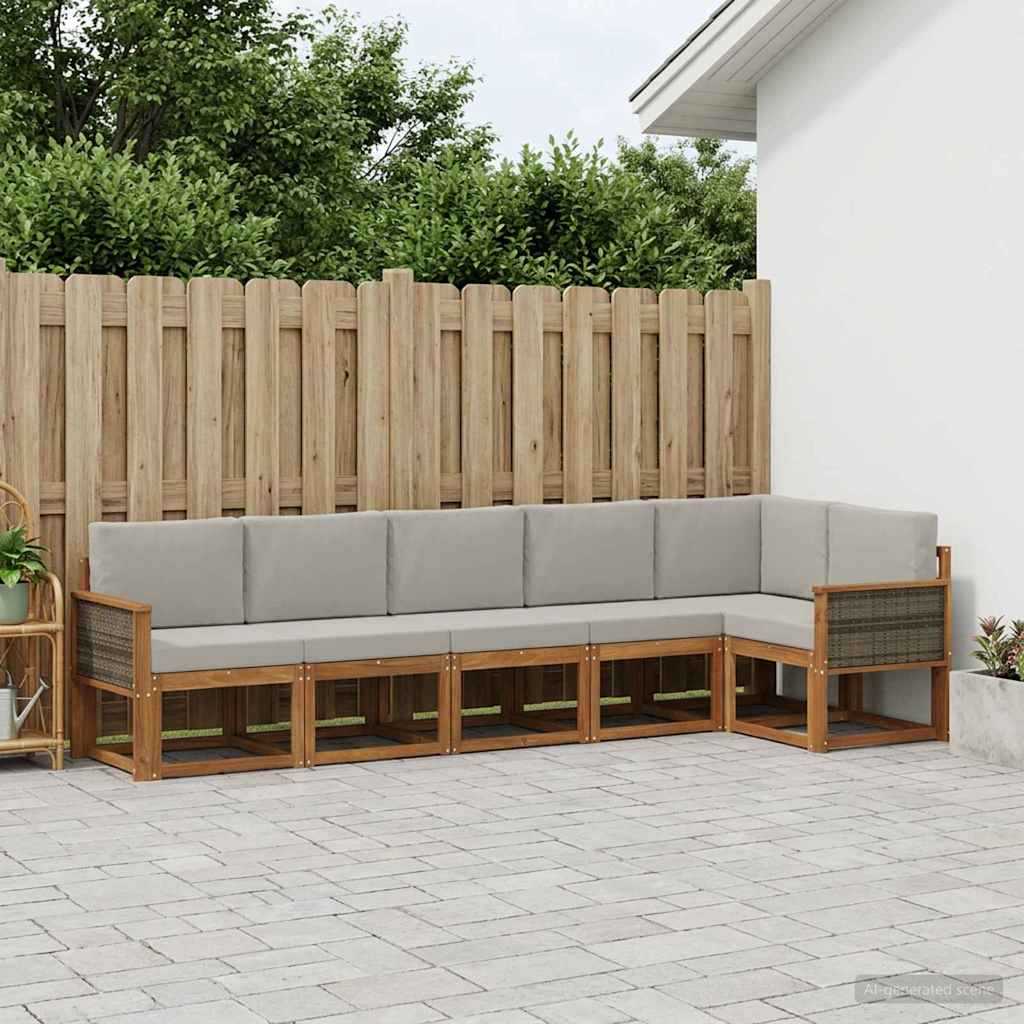 Buiten bankenset 6 pcs Naturel en lichtgrijs Polyester is nu te koop bij PeponiXL, paradijselijk wonen!